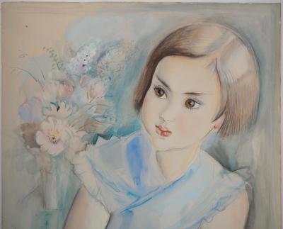 Mily POSSOZ : Jeune-fille au lilas, 1934 - Aquarelle signée 2