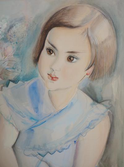 Mily POSSOZ : Jeune-fille au lilas, 1934 - Aquarelle signée 2