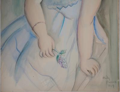 Mily POSSOZ : Jeune-fille au lilas, 1934 - Aquarelle signée 2