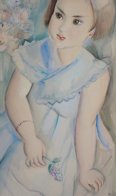 Mily POSSOZ : Jeune-fille au lilas, 1934 - Aquarelle signée 2