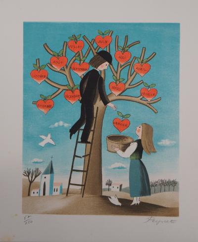 Raymond PEYNET : Récolte, les amoureux - Lithographie originale signée au crayon 2