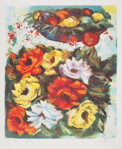 Henry Maurice D’ANTY : Bouquet de fleurs et fruits - Lithographie originale signée au crayon 2