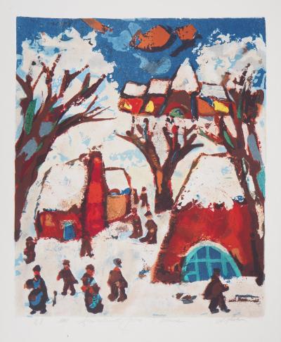 Henry Maurice D’ANTY : Sous la neige - Lithographie originale signée au crayon