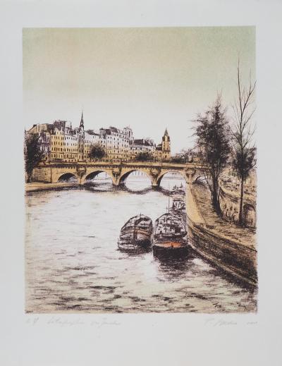 Pierre BRUNO  - Au quai de la seine - Lithographie originale signée au crayon 2