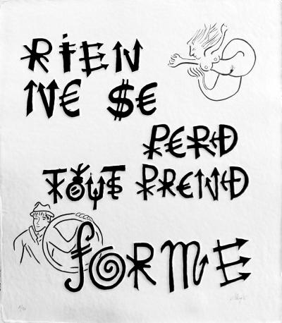 Jacques VILLEGLE - Tout Prend Forme (noir et blanc) - Aquagravure originale 2