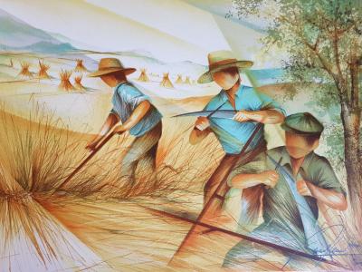 Raymond POULET - Moisson, 1980 - Lithographie originale signée au crayon 2