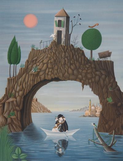 Raymond PEYNET - Lovers, reflection - Original Lithograph signed