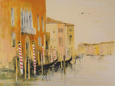 Michel JOUENNE : Les gondoles de Venise - Lithographie originale signée 2