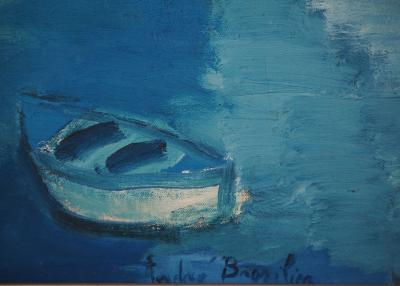 André BRASILIER : Italie, Barques à l’entrée du port, 1955 - Huile sur toile signée 2