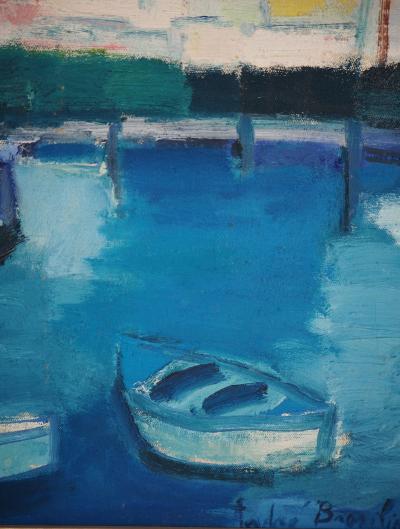 André BRASILIER : Italie, Barques à l’entrée du port, 1955 - Huile sur toile signée 2