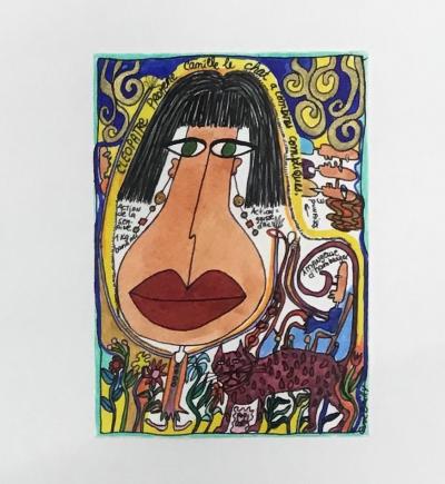 Carole BAILLY - Cléopâtre promène son chat, 1994 - Technique Mixtes 2
