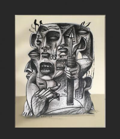 Jone HOPPER  - Le guerrier - Technique mixte sur toile 2