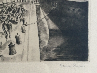 Hermine DAVID - Le port de Villefranche-sur-mer , vers 1930 - Gravure signée au crayon 2