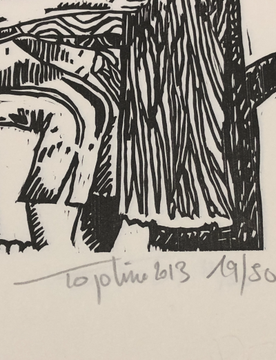 Topolino - Gepetto et Pinocchio - Gravure sur bois signée au crayon 2