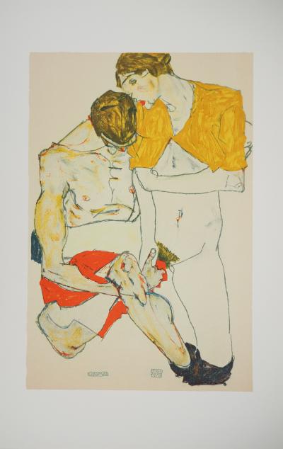 Egon SCHIELE (d’après) : Les amants - Lithographie signée 2