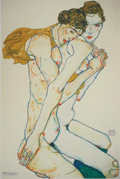 Egon SCHIELE (after): Interlaced couple - Signed lithograph 2