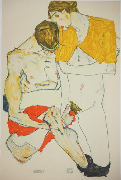 Egon SCHIELE (d’après) : Les amants - Lithographie signée 2