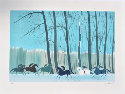 Serge LASSUS : Cavaliers en hiver, Lithographie originale signée, 600ex 2