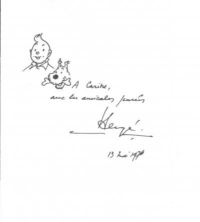Hergé - Tintin et Milou, 1976 -  Dessin original dédicacé 2