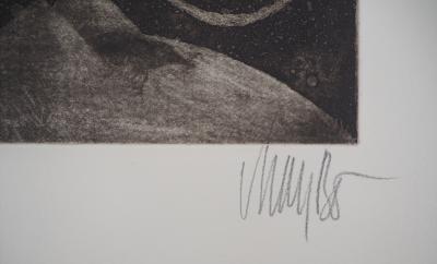 Lars BO : Nu Sous le croissant de lune - Gravure originale signée au crayon 2