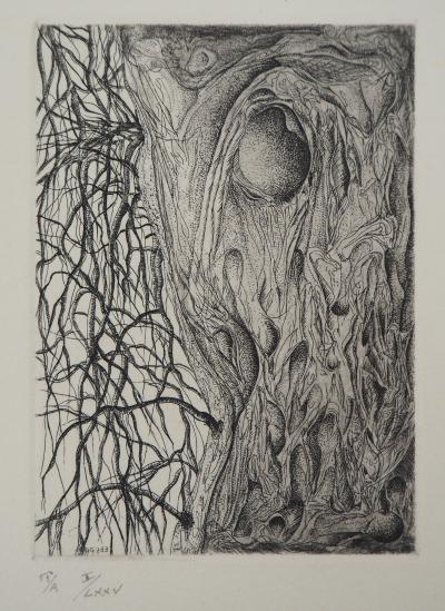 J.G. GWEZENNEG : Arbres, 1983 - Gravure originale signée au crayon 2