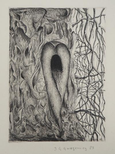 J.G. GWEZENNEG : Arbres, 1983 - Gravure originale signée au crayon 2