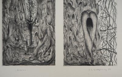 J.G. GWEZENNEG : Arbres, 1983 - Gravure originale signée au crayon 2