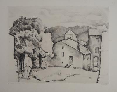 Pierre GUASTALLA : Les maisons du village - Gravure originale signée au crayon