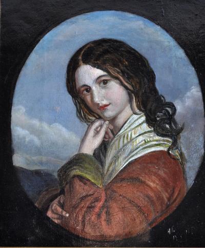 Ecole française - Jeune fille pensive, 1874 - Huile sur toile