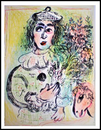 Marc CHAGALL - Le clown avec bouquet de fleurs, 1963 - Lithographie originale 2
