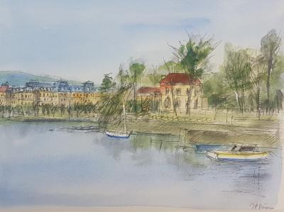 Jean-Pierre REMON-le jardin de la perle du lac - 2007, aquarelle originale signée 2