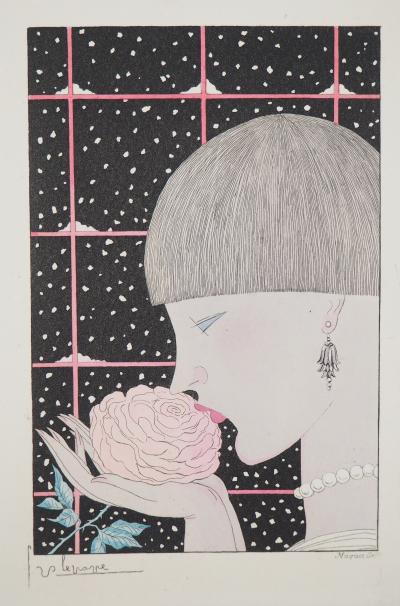 Georges LEPAPE - Jeune femme à la rose - Gravure originale signée 2