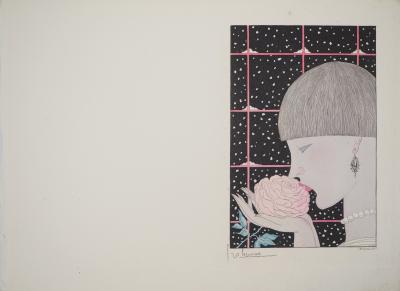 Georges LEPAPE - Jeune femme à la rose, Gravure originale signée 2