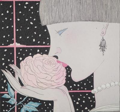 Georges LEPAPE - Jeune femme à la rose, Gravure originale signée 2