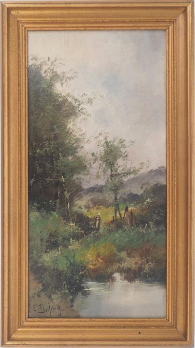 Eugène GALIEN-LALOUE - Femme près d’un étang - Huile sur panneau, Signée 2