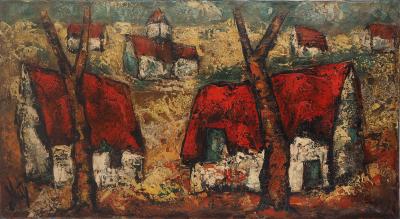 Henry Maurice D’ANTY : Bretagne, le hameau - Huile sur toile signée 2