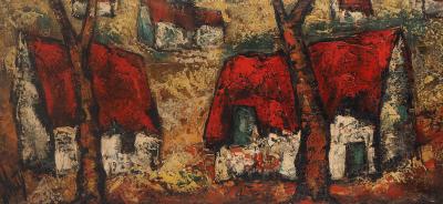 Henry Maurice D’ANTY : Bretagne, le hameau - Huile sur toile signée 2