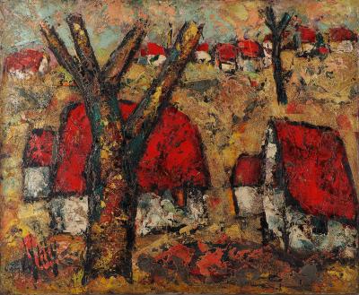 Henry Maurice D’ANTY : Bretagne, les toits rouges, vers 1950 - Huile sur toile signée 2