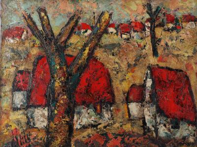 Henry Maurice D’ANTY : Bretagne, les toits rouges, vers 1950 - Huile sur toile signée 2