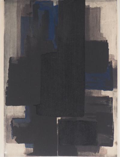 Pierre SOULAGES (d’après) - Composition en noir et bleu, 1956 - Lithographie et pochoir 2
