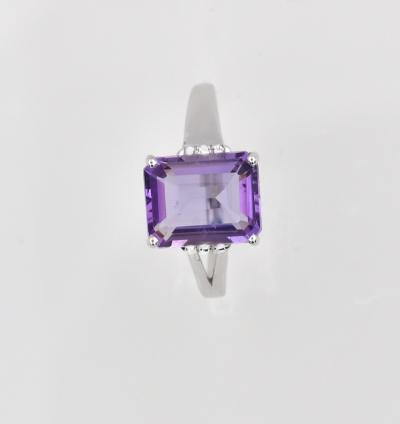Bague or Blanc améthyste rectangle 2,96 carats 6 diamants 0,04 carats 2