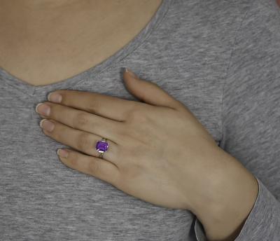 Bague or Blanc améthyste rectangle 2,96 carats 6 diamants 0,04 carats 2