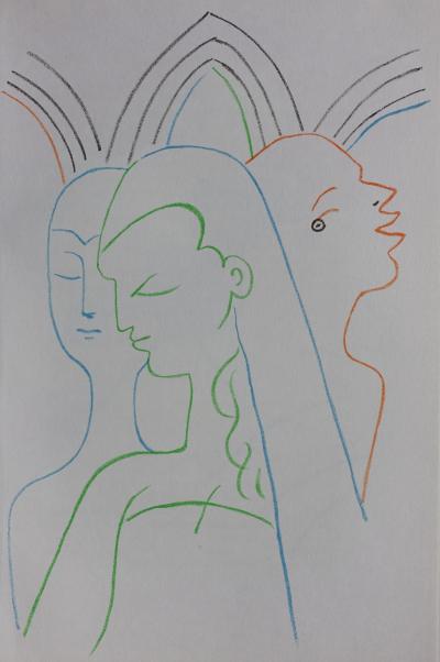 Jean COCTEAU: The three sisters - Original lithograph, 1957 2
