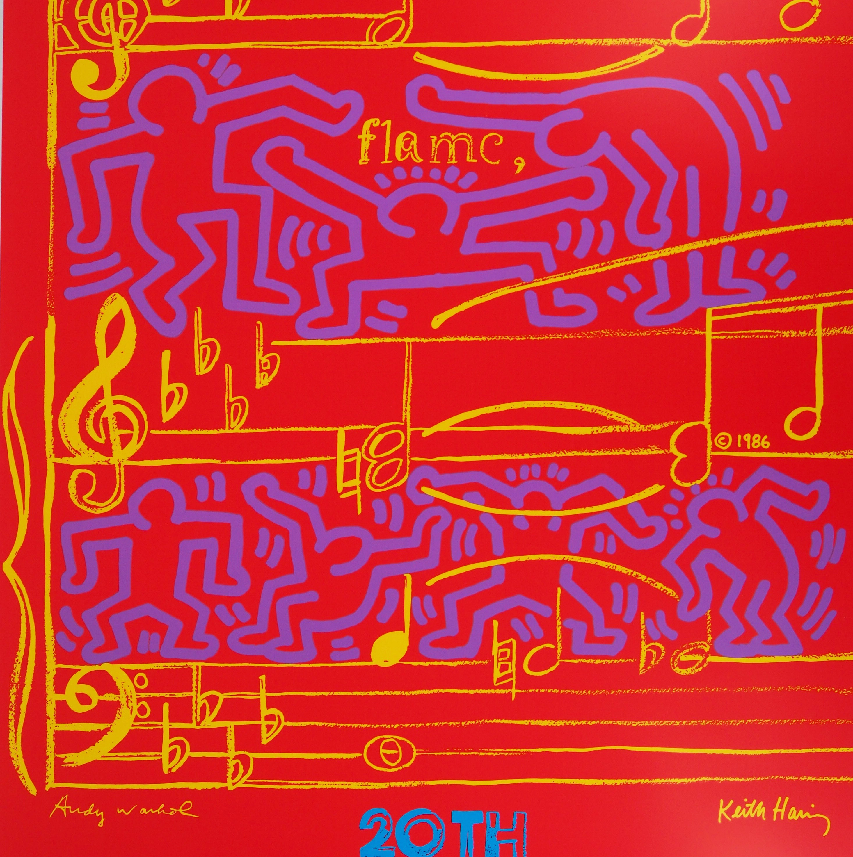 Keith HARING and Andy WARHOL- Dancing on Music Sheet, 1986