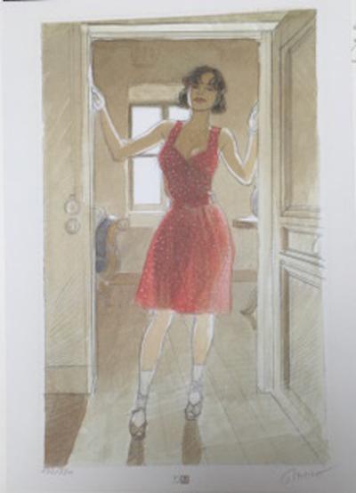 Jean-Pierre Gibrat - Cécile en robe rouge - Sérigraphie signée 2