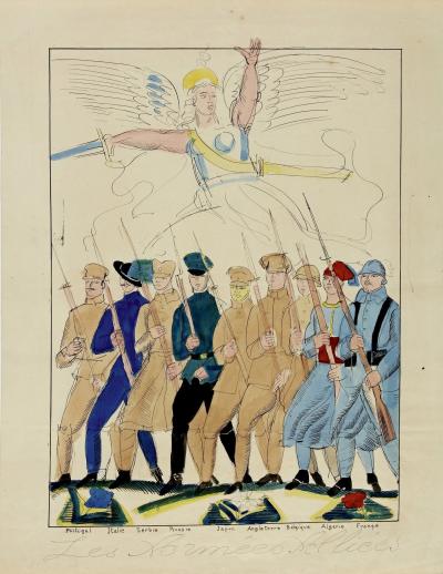 Raoul DUFY - Les Armées Alliés, 1915 - Acquarello e china su carta