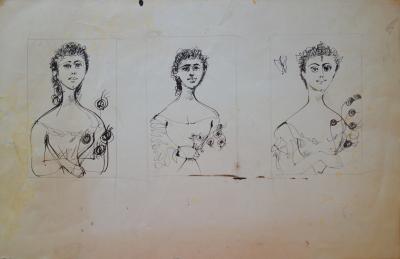 Edouard GOERG - Jeunes femmes à la rose - Dessin original signé 2