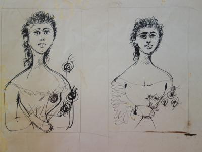 Edouard GOERG - Jeunes femmes à la rose - Dessin original signé 2