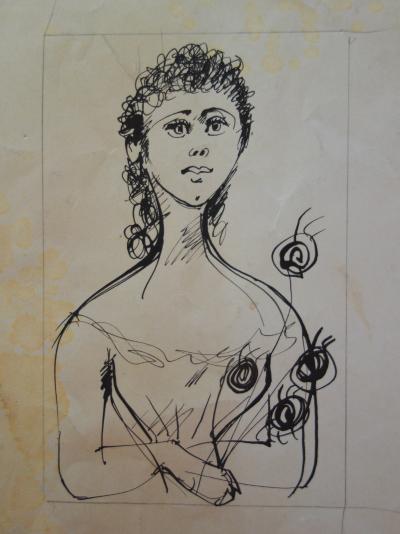 Edouard GOERG - Jeunes femmes à la rose - Dessin original signé 2