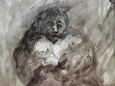 Edouard GOERG - Le protecteur - Dessin original signé 2